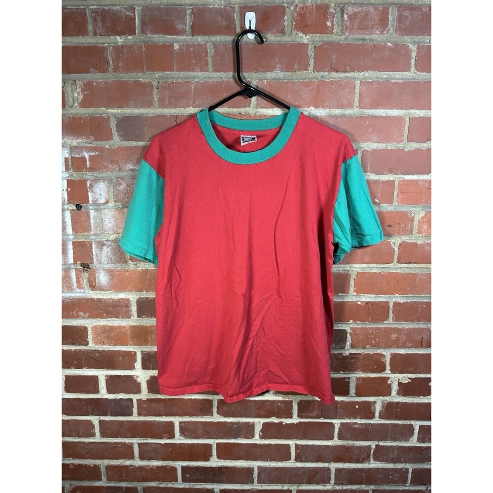 Vintage 90s LA Sportswear Red/Green Two Tone T-Shirt USA Made Streetwear Size L